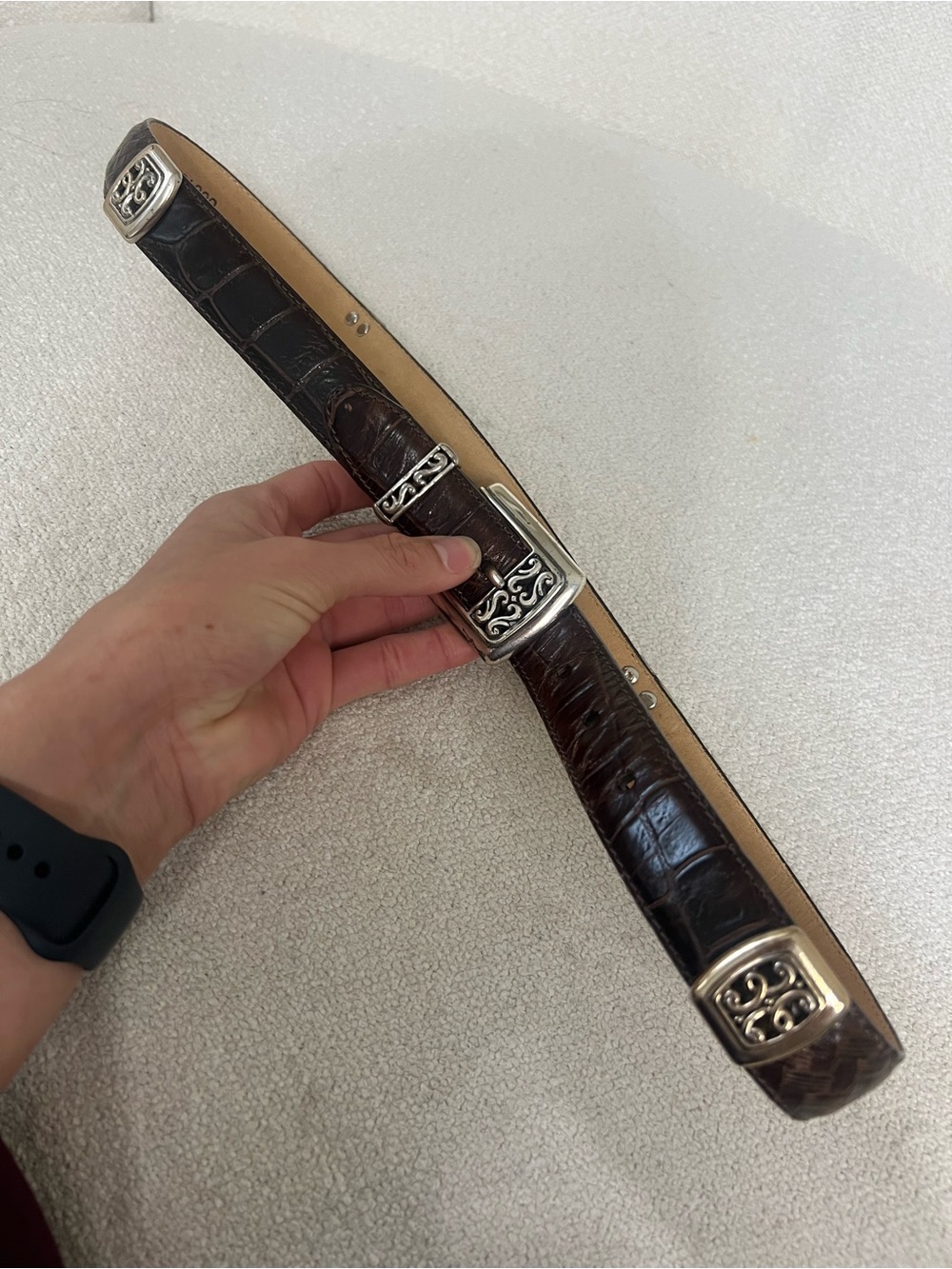 Women’s Dark Brown Leather Brighton Belt with Decorative Silver and Gold